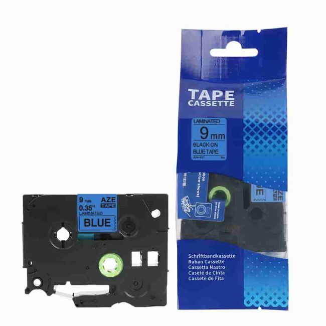 Compatible Brother 9mm Gloss Black On Blue Tape CP-TZe521