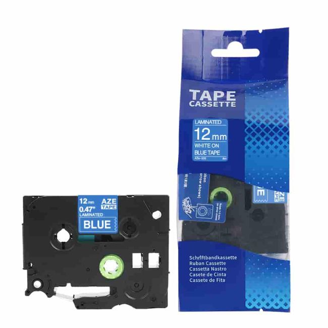 Compatible Brother 12mm Gloss White On Blue Tape CP-TZe535