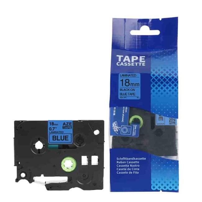 Compatible Brother 18mm Gloss Black On Blue Tape CP-TZe541