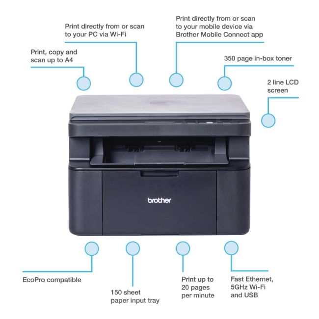 Brother DCP-L1640W A4 Mono Multifunction Laser Printer