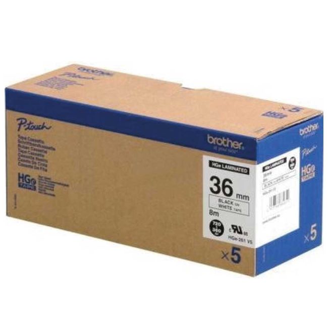 Brother HG261V5 36mm Black On White Tape (5 pack) HGE261V5