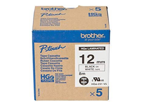Brother HG231V5 12mm Black On White Tape (5 pack) HGE231V5 