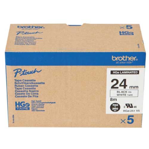 Brother HGE251V5 24mm Black On White Tape (5 Pack) 
