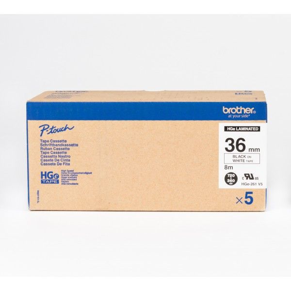 Brother HG-261V5 36mm Black On White Tape (5 pack) HG261V5