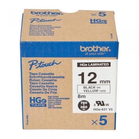 Brother HG631V5 12mm Black On Yellow Tape (5 pack) HGE631V5 