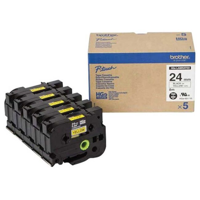 Brother HGE651V5 24mm Black On Yellow Tape (5 pack)