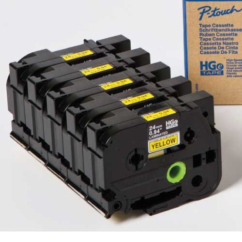 Brother HGE651V5 24mm Black On Yellow Tape (5 pack) 