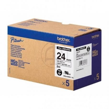 Brother HGEM951V5 24mm Black On Silver Tape (5 pack)