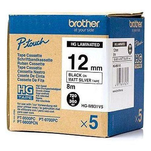 Brother HGM931V5 12mm Black On Silver Tape (5 pack) HGEM931V5 