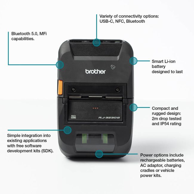 Brother RJ-3230B Mobile Receipt Label Printer With Battery 