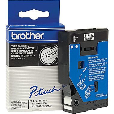 Brother TC201 12mm Black on White Tape
