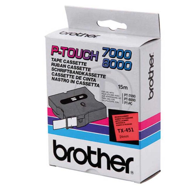 Brother TX451 24mm x 15m Black on Red Gloss Tape