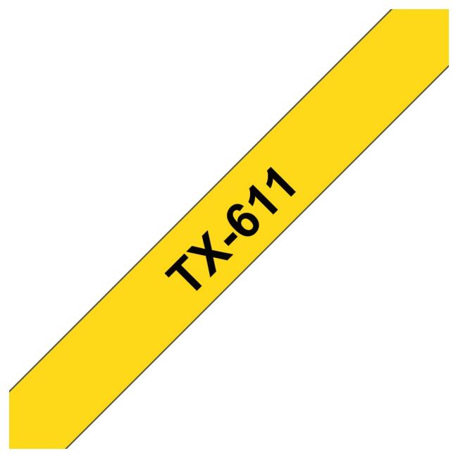 Brother TX611 6mm x 15m Black on Yellow Gloss Tape