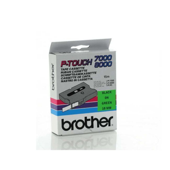 Brother TX741 18mm x 15m Black on Green Gloss Tape
