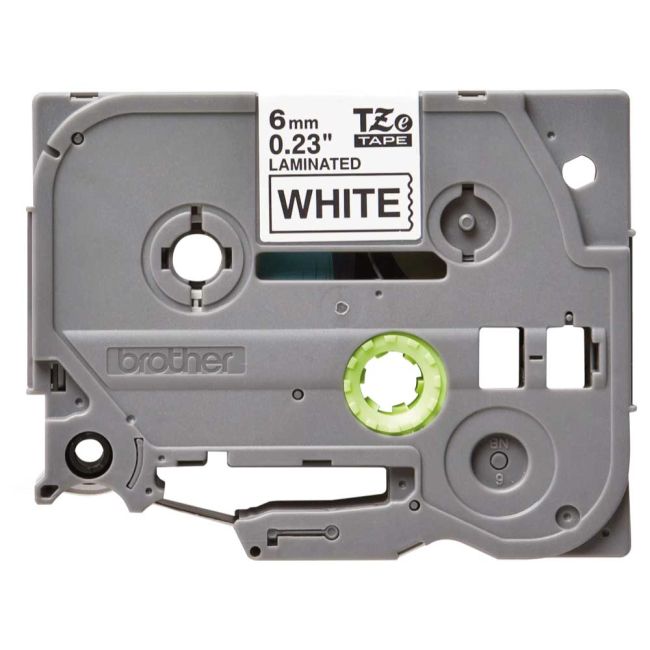Brother TZe211 6mm Gloss Black On White Tape TZ211