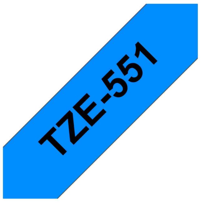 Brother TZe551 24mm x 8m Gloss Black On Blue Tape Cassette TZ551