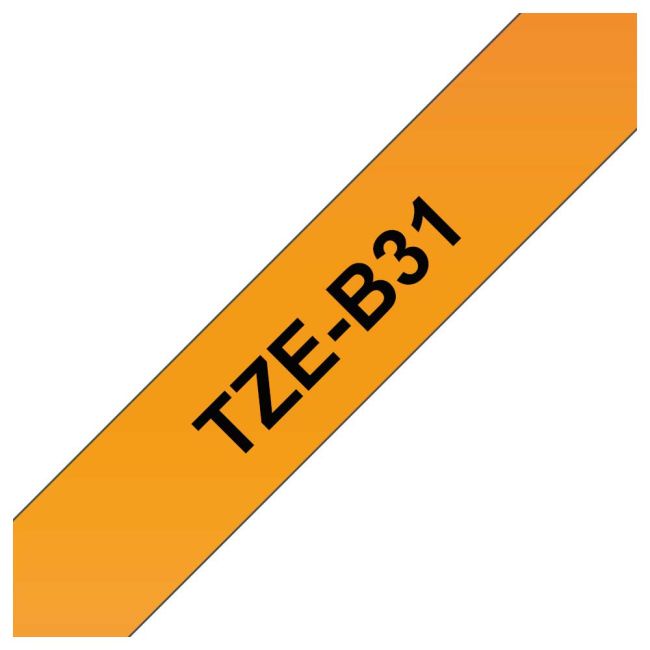 Brother TZeB31 12mm x 8mm Fluorescent Black On Orange Tape Cassette TZB31