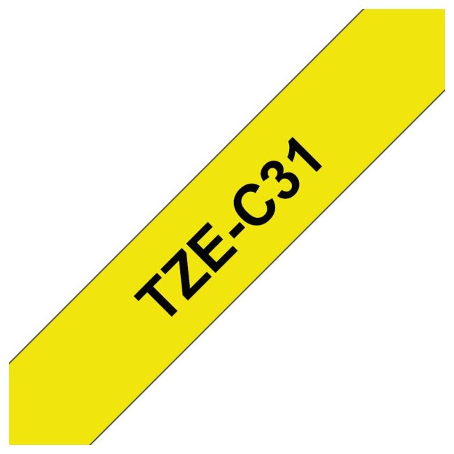 Brother TZeC31 12mm x 8mm Fluorescent Black On Yellow Tape Cassette TZC31