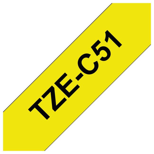 Brother TZeC51 24mm x 8mm Fluorescent Black On Yellow Tape Cassette TZC51