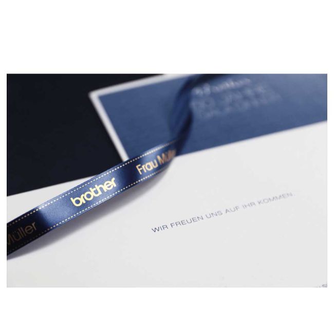 Brother TZeRN34 12mm x 4m Gold on Navy Blue Non-Adhesive Ribbon Tape TZeRN34
