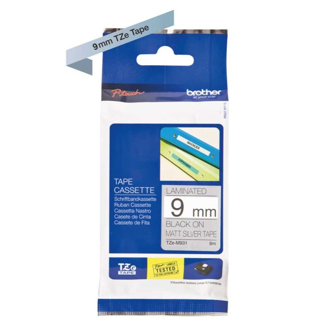 Brother 9mm TZeM921 Black on Silver Metallic Tape (8m)