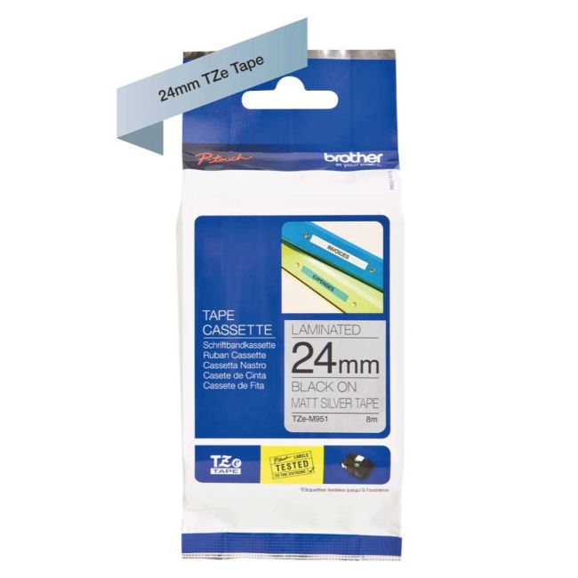 Brother TZeM951 24mm Black on Matt Silver Tape TZM951