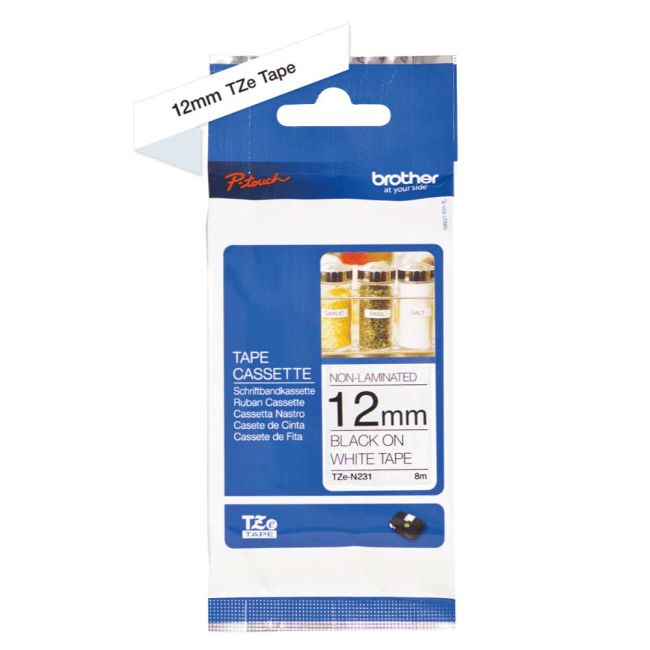 Brother TZeN231 12mm Non Laminated Black On White TZN231