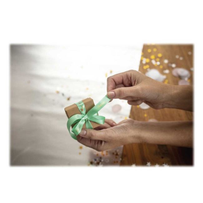 Brother TZeRM34 12mm x 4m Gold on Mint Green Non-Adhesive Ribbon Tape TZeRM34