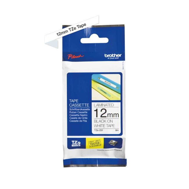 Brother TZe231 12mm x 8m Gloss Black On White Tape Cassette TZ231