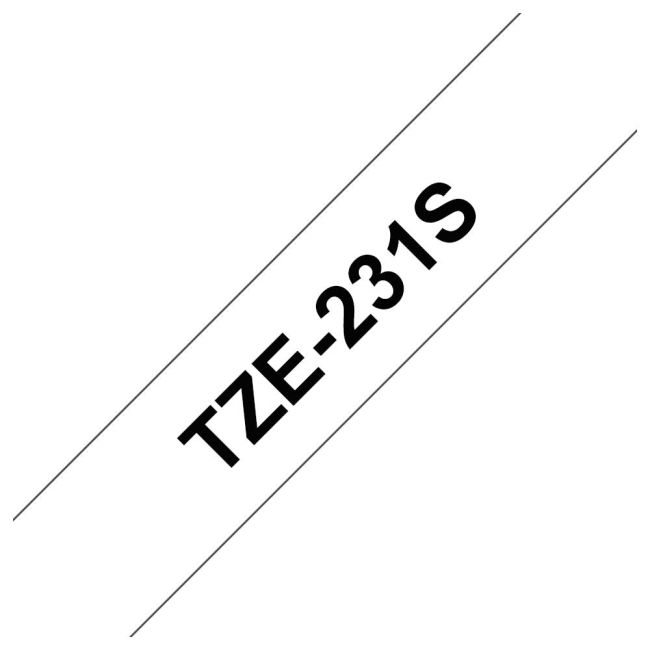 Brother TZe231S 12mm x 4m Gloss Black On White Tape TZ231S