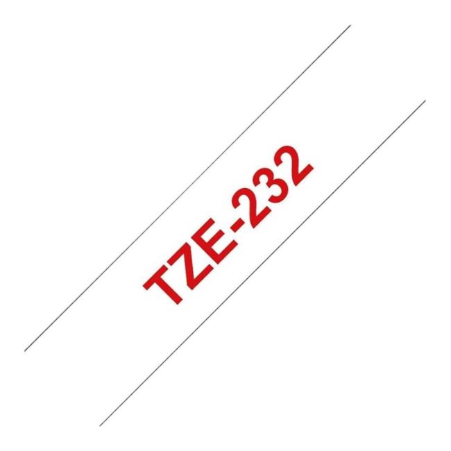 Brother TZe232 12mm Gloss Red On White Tape TZ232