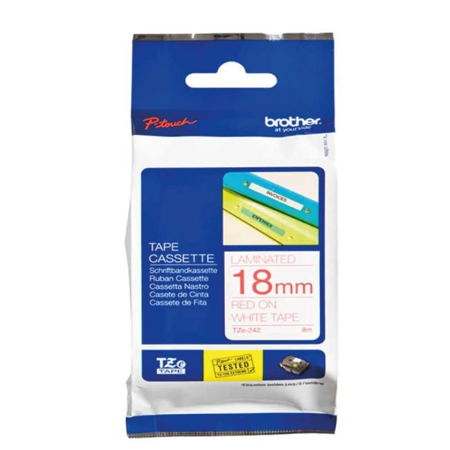 Brother TZe242 18mm x 8m Gloss Red On White Tape Cassette TZ242