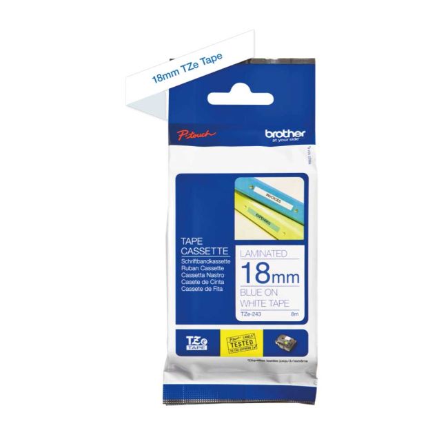 Brother TZe243 18mm x 8m Gloss Blue On White Tape Cassette TZ243
