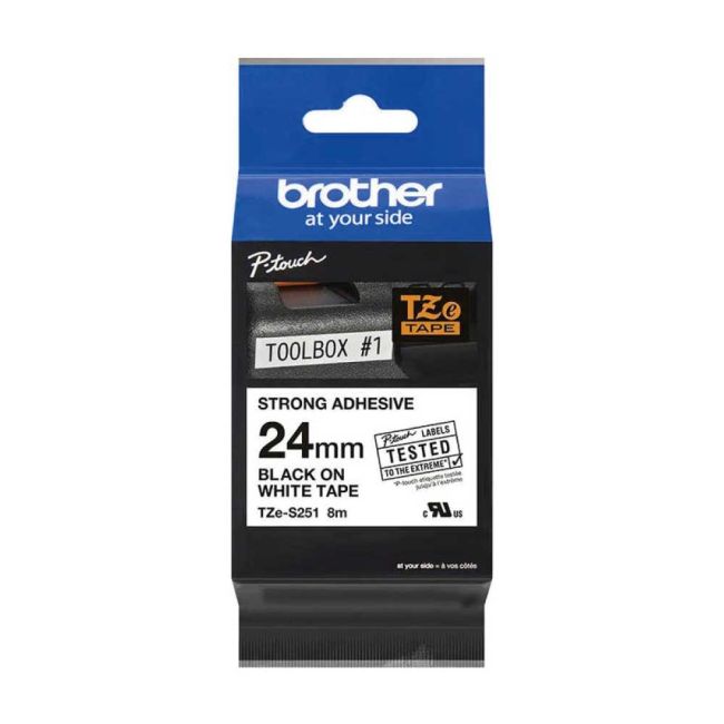 Brother TZeS251 24mm Strong Adhesive Black On White TZS251