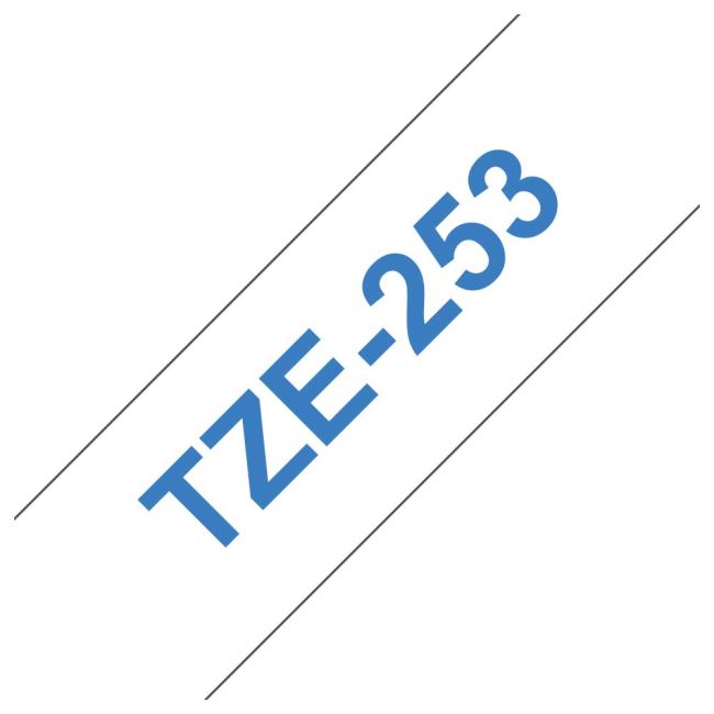 Brother TZe253 24mm x 8m Gloss Blue On White Tape Cassette TZ253