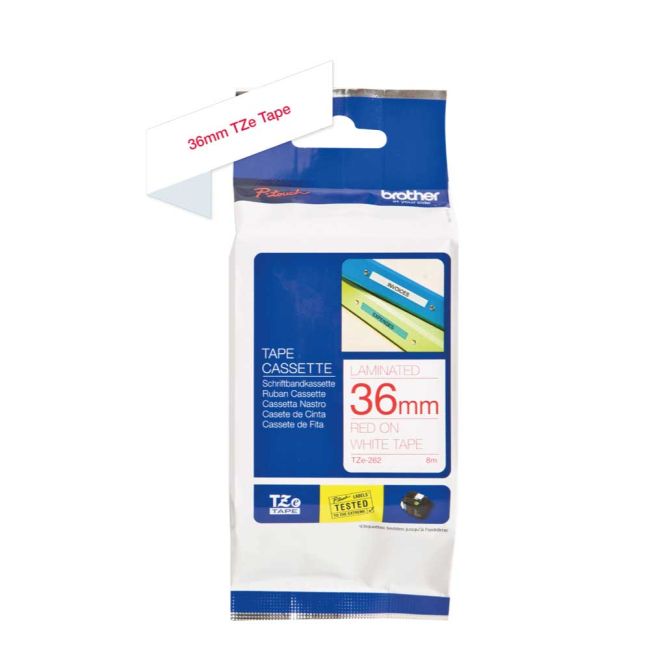 Brother TZe262 36mm x 8m Red On White Tape Cassette TZ262