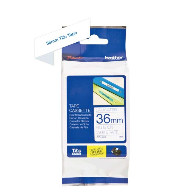 Brother TZe263 36mm x 8m Blue On White Tape Cassette TZ263