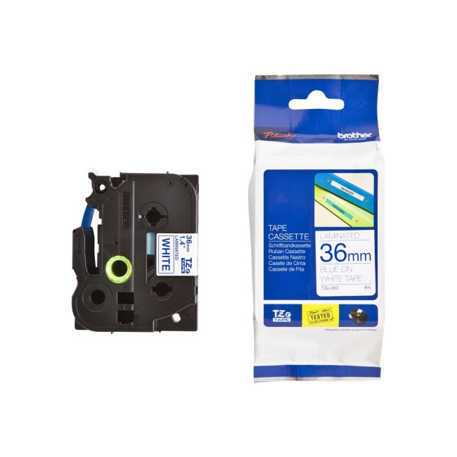 Brother TZe263 36mm x 8m Blue On White Tape Cassette TZ263