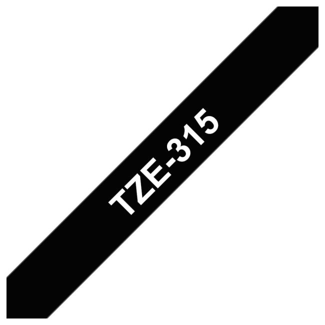 Brother TZe315 6mm x 8m Gloss White On Black Tape Cassette TZ315