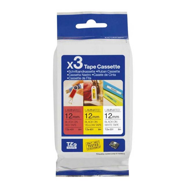 Brother TZe31M3 TZ31M3 12mm Gloss Multipack - Includes 1 of each TZ231, TZ631 and TZ431 Tapes TZ31M3