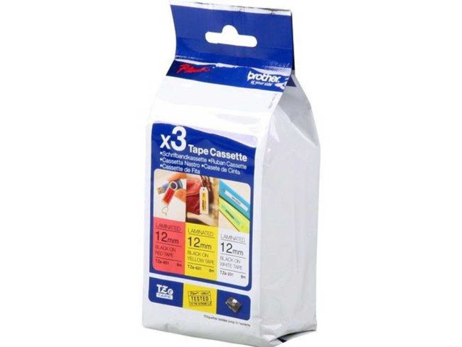 Brother TZe31M3 TZ31M3 12mm Gloss Multipack - Includes 1 of each TZ231, TZ631 and TZ431 Tapes TZ31M3