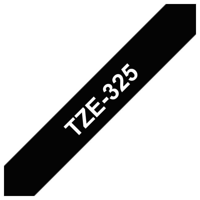 Brother TZe325 9mm x 8m Gloss White On Black Tape Cassette TZ325
