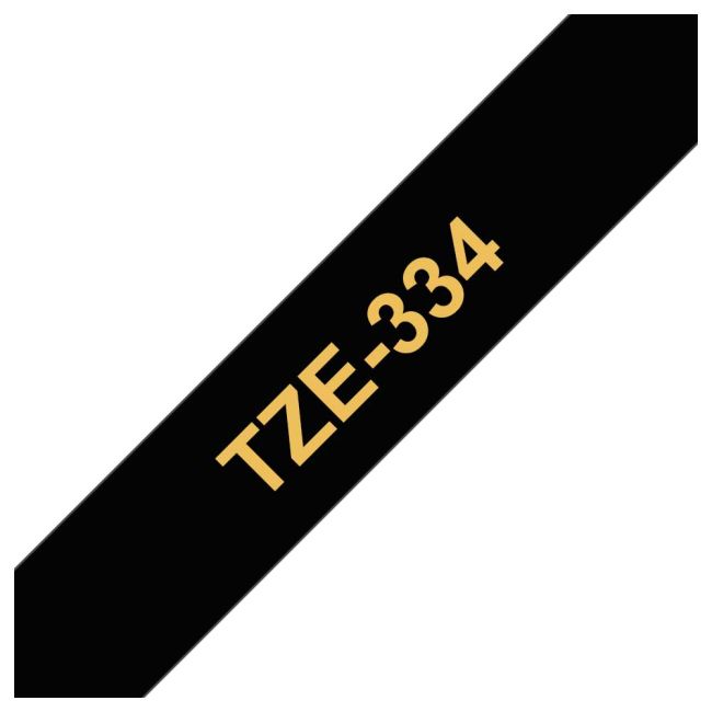 Brother TZe334 12mm x 8m Gloss Gold On Black Tape TZ334
