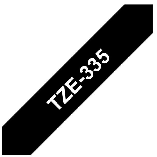 Brother TZe335 12mm Gloss White On Black Tape TZ335
