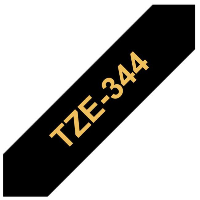 Brother TZe344 18mm x 8m Gloss Gold On Black Tape Cassette TZ344