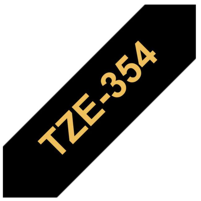 Brother TZe354 24mm x 8m Gloss Gold On Black Tape Cassette TZ354
