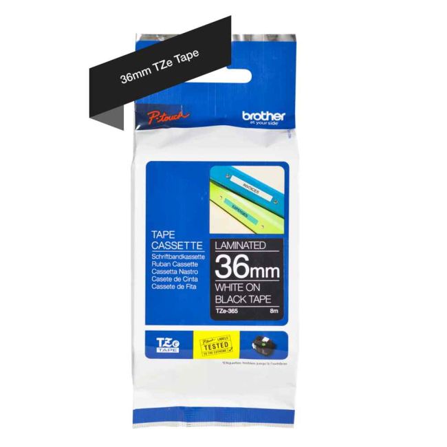Brother TZe365 36mm x 8m White On Black Tape Cassette TZ365