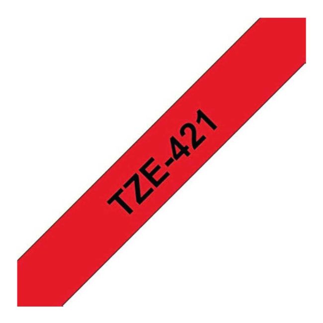 Brother TZE421 9mm x 8m Gloss Black On Red Tape Cassette TZ421