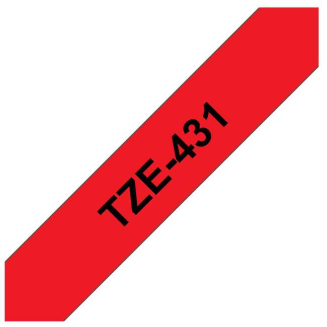 Brother TZe431 12mm x 8m Gloss Black On Red Tape Cassette TZ431