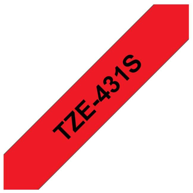 Brother TZe431S 12mm x 4m Gloss Black On Red Tape TZ431S